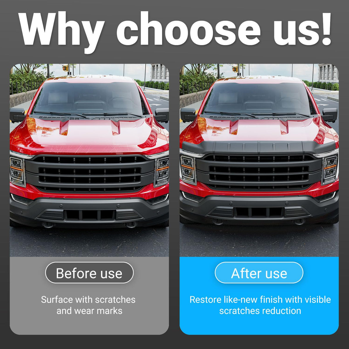 Xipoo in-use on highway deflecting road debris to protect hood paint