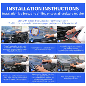 Xipoo deflector installed on F-150 hood, illustrating easy adhesive fit