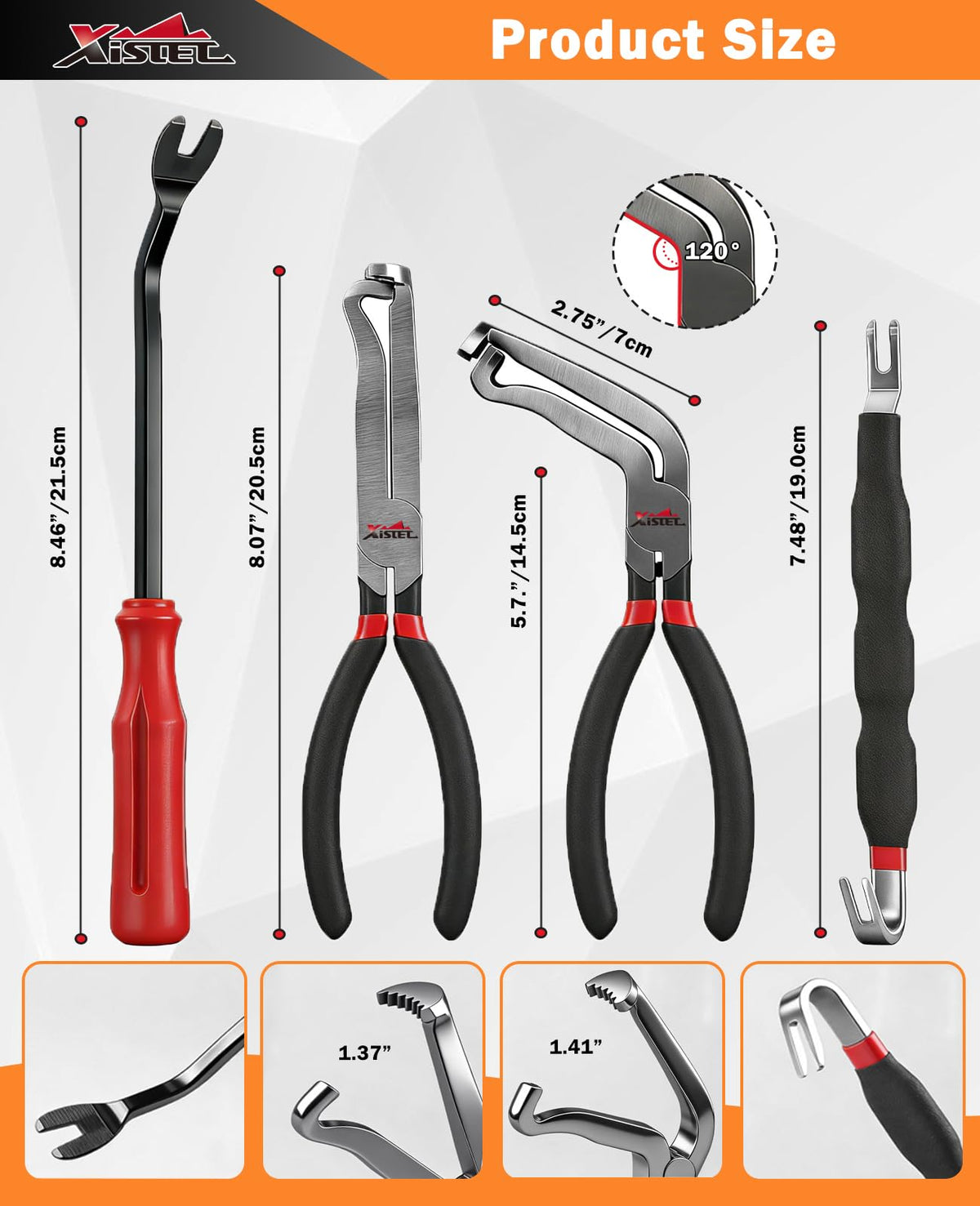 Xislet 60° bent plier close-up demonstrating angled reach to access tight connectors