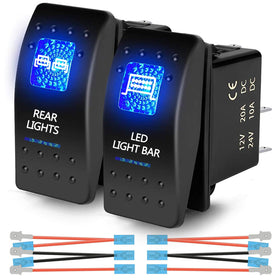 Xislet front view of two rocker switches showing clean bezels and blue LEDs for easy identification