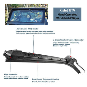 Xislet manual wiper in action on a muddy trail keeping the windshield visible