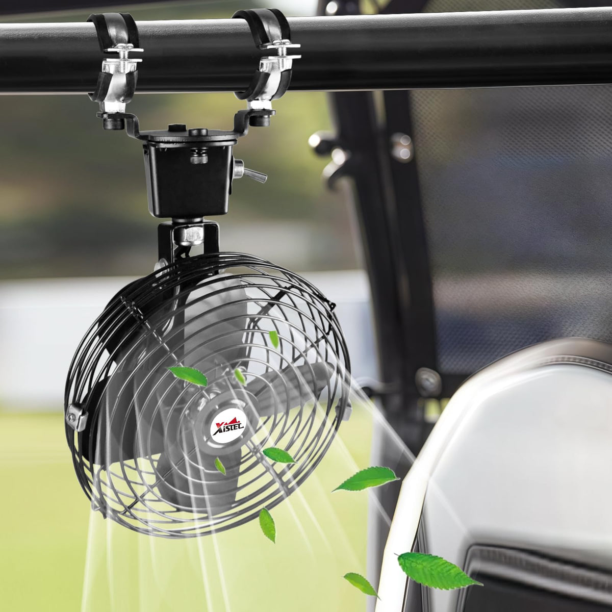 Xislet overhead fan front view showing airflow and durable finish for improved cabin comfort