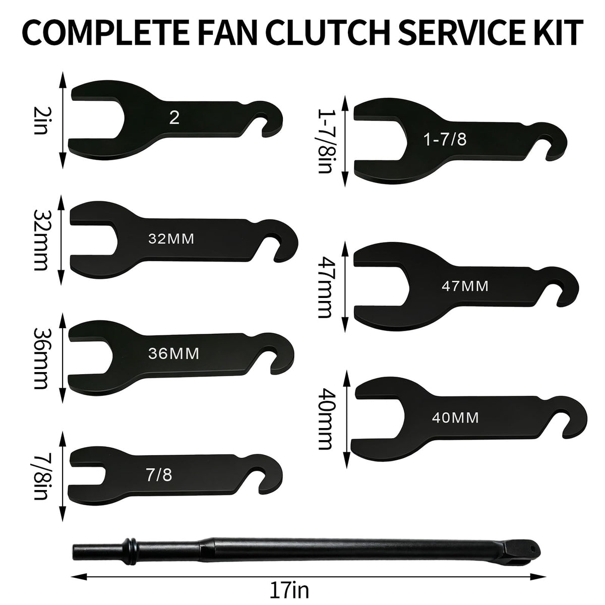 XiTuanYuan handle and seven attachment wrenches laid out to demonstrate included sizes and portability
