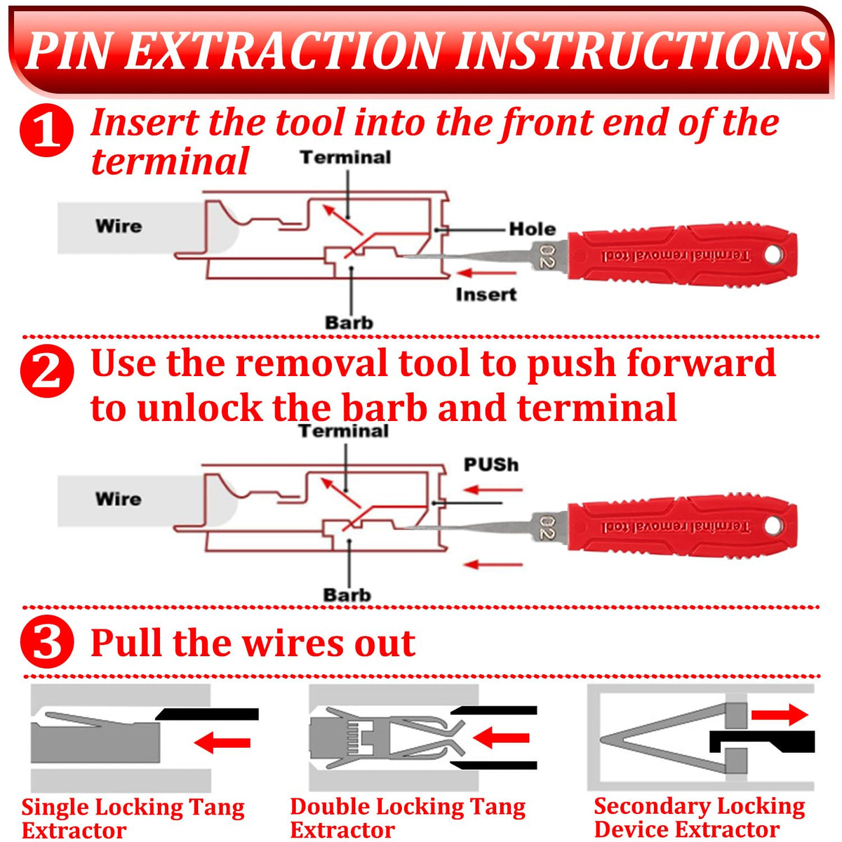 XLWJBES tool engaged on car wiring connector to remove pin without damaging terminal