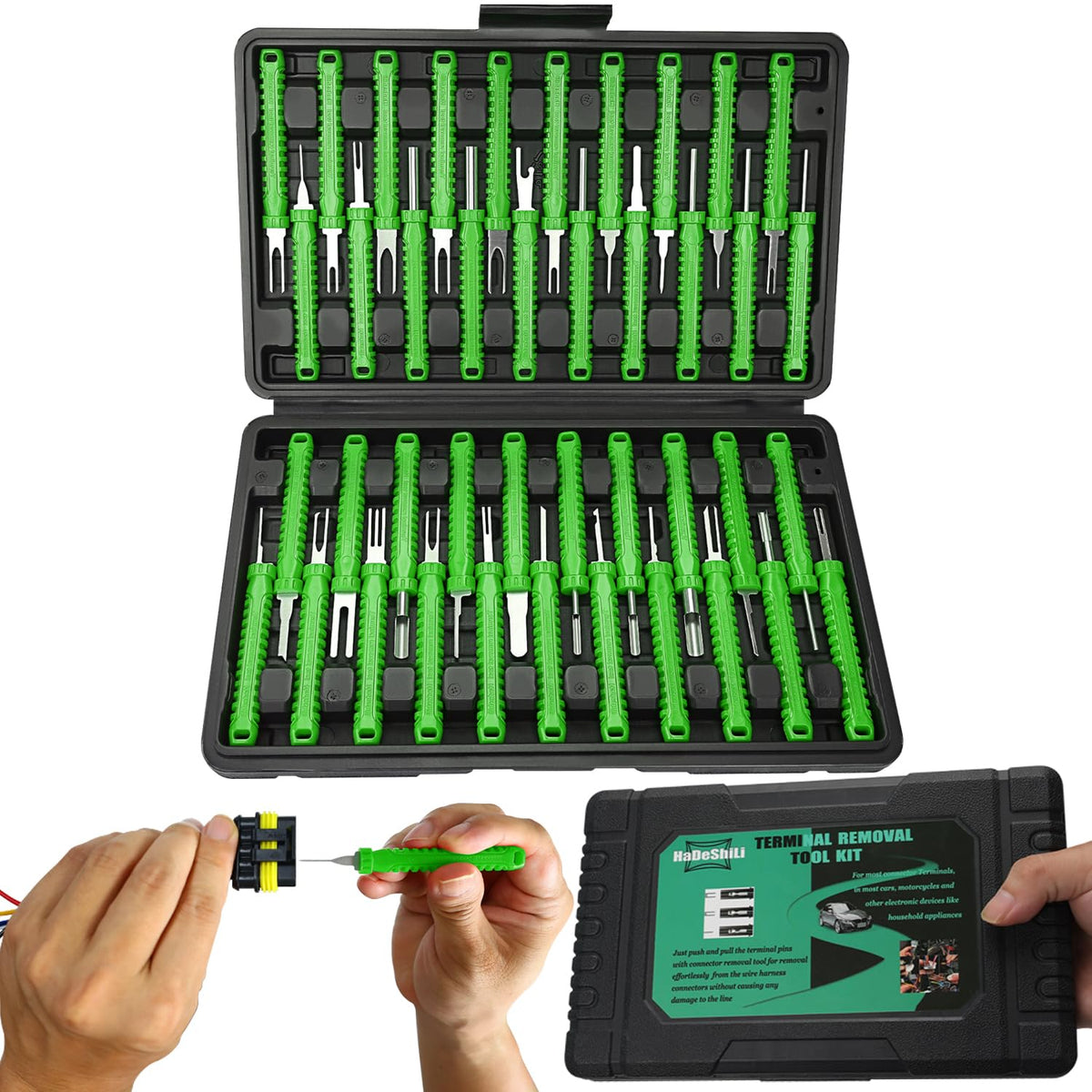 XLWJBES green blow-molded case showing organized 41-piece kit benefits durability