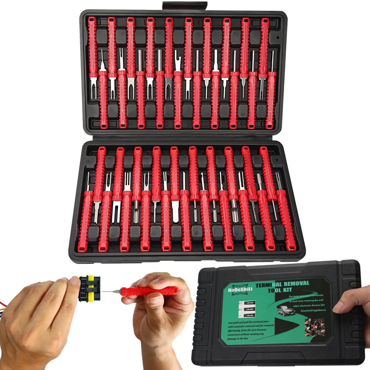 XLWJBES red blow-molded case front view showing compact portable kit and secure closure
