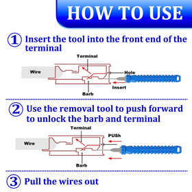 XLWJBES tool inserted into automotive connector demonstrating safe extraction