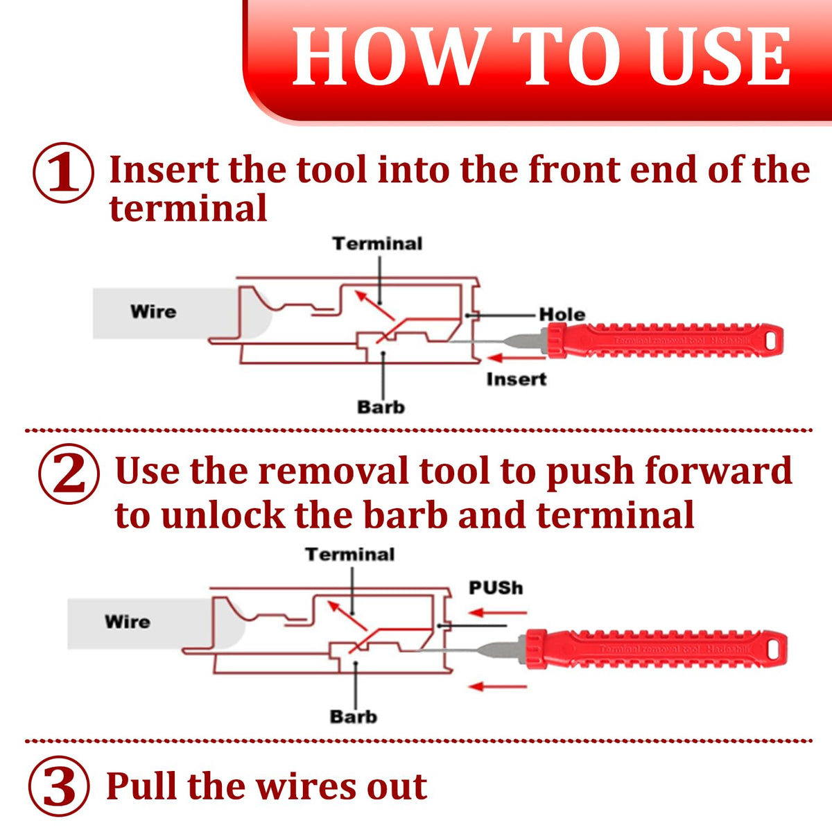 XLWJBES tool in use releasing an automotive connector pin for faster wiring repair