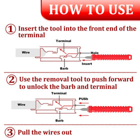 XLWJBES tool in use releasing an automotive connector pin for faster wiring repair