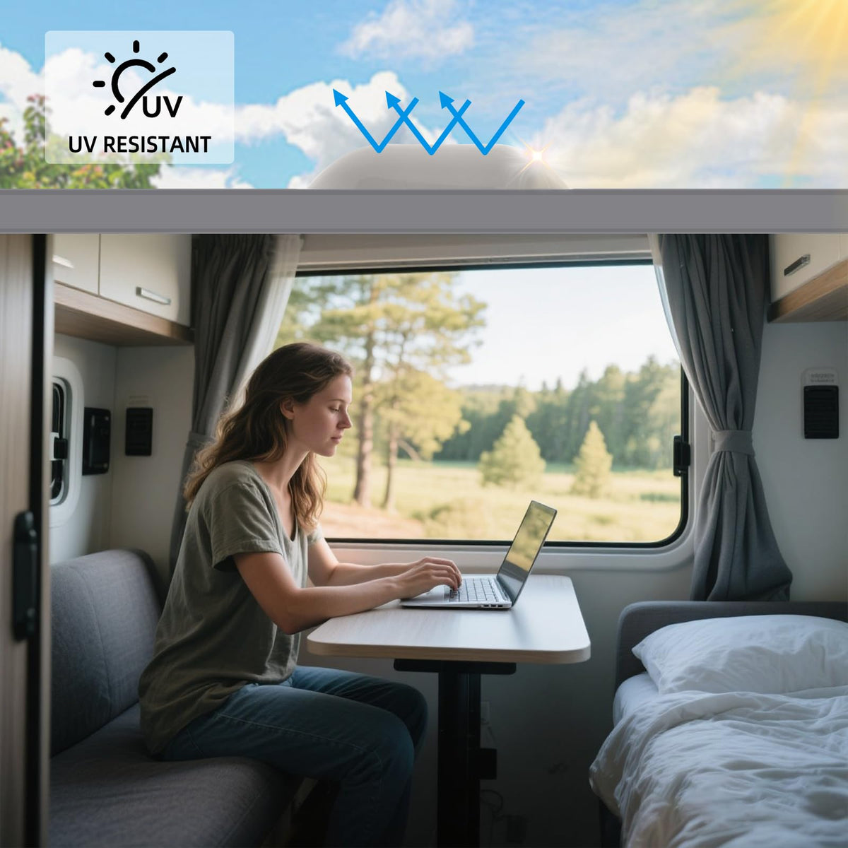XMK installed on RV roof demonstrating improved interior light and weather resilience