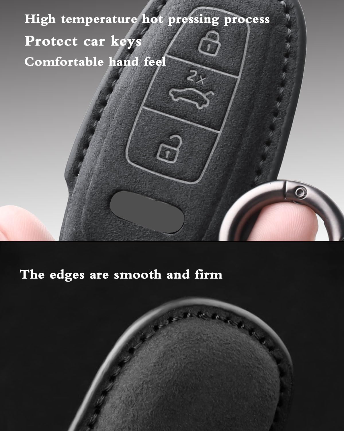 XMZAIMY key in car cupholder lifestyle shot matching interior aesthetic