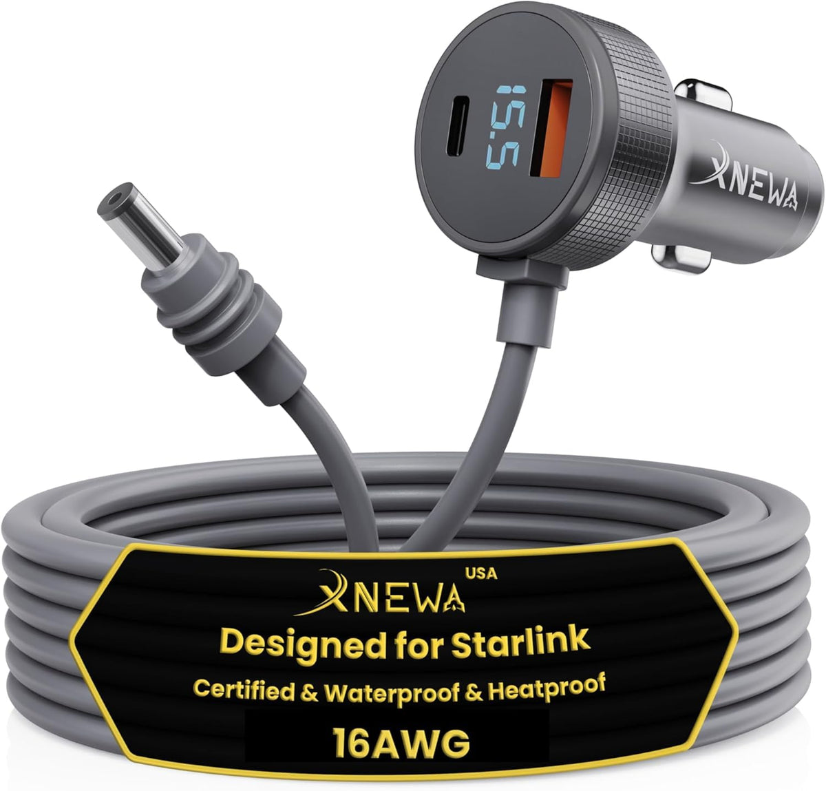 XNEWA front view of adapter showing ports and sturdy shell for reliable power