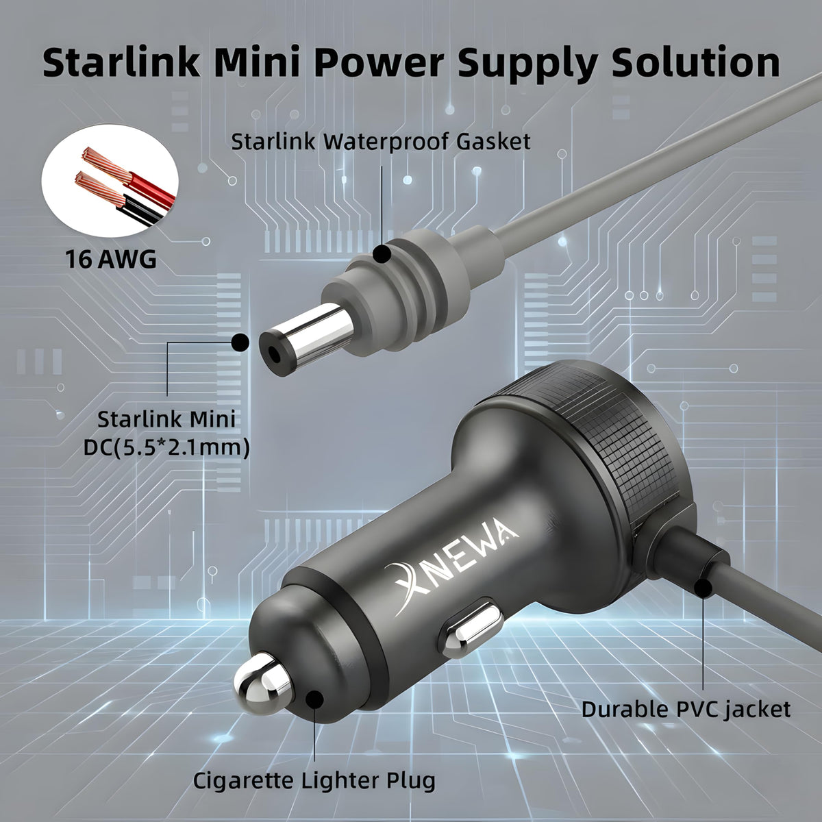 XNEWA adapter installed in vehicle powering Starlink Mini for uninterrupted internet