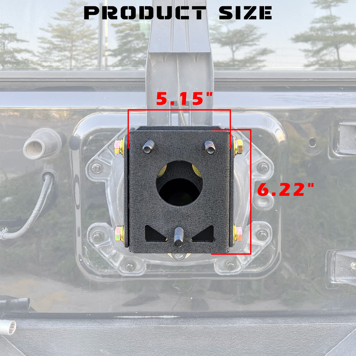 XOOKUN installed on Jeep rear profile showing raised spare and bumper clearance