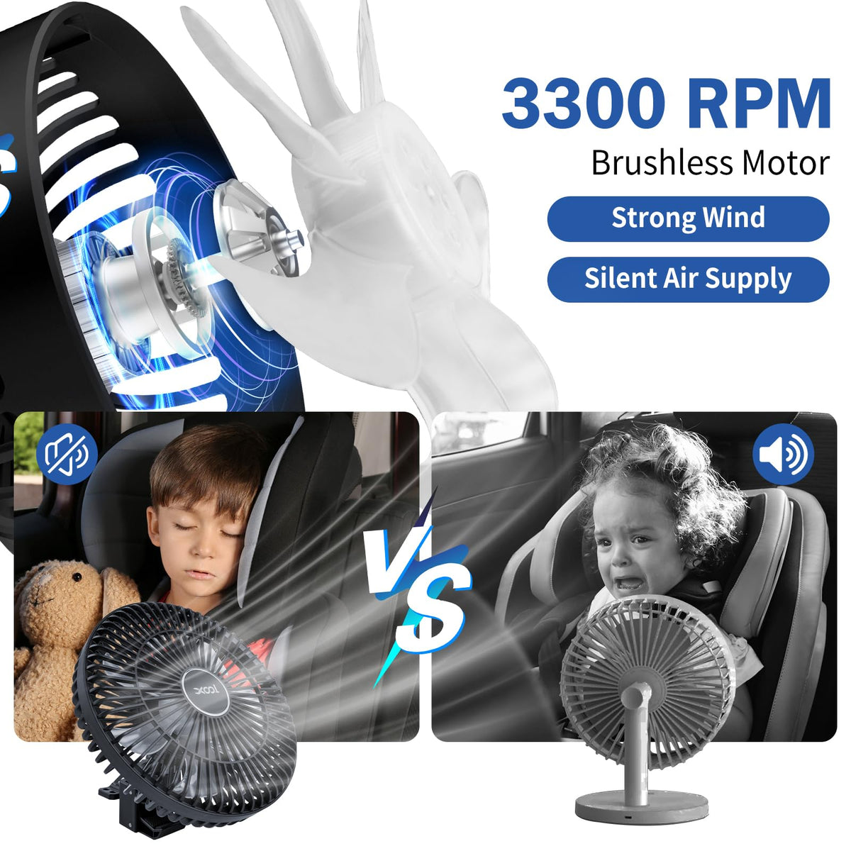 XOOL fan attached to stroller offering cooling comfort for children benefit