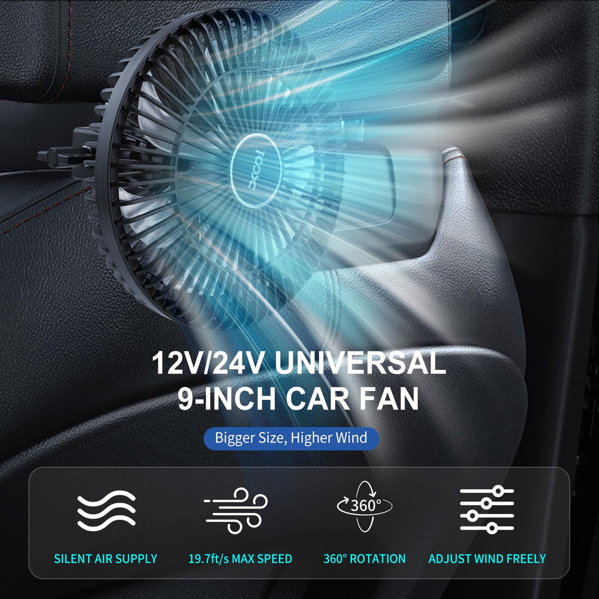 XOOL rotated head aimed downward for targeted cooling benefit