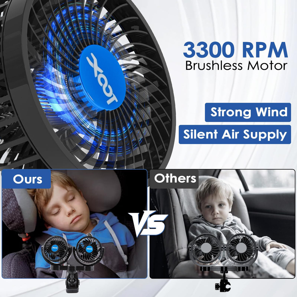 XOOL fan beside a smartphone to show scale and portability benefit