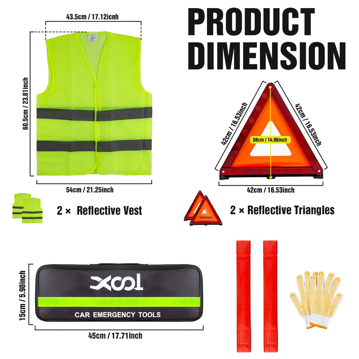 XOOL size comparison showing compact kit fitting easily in a trunk