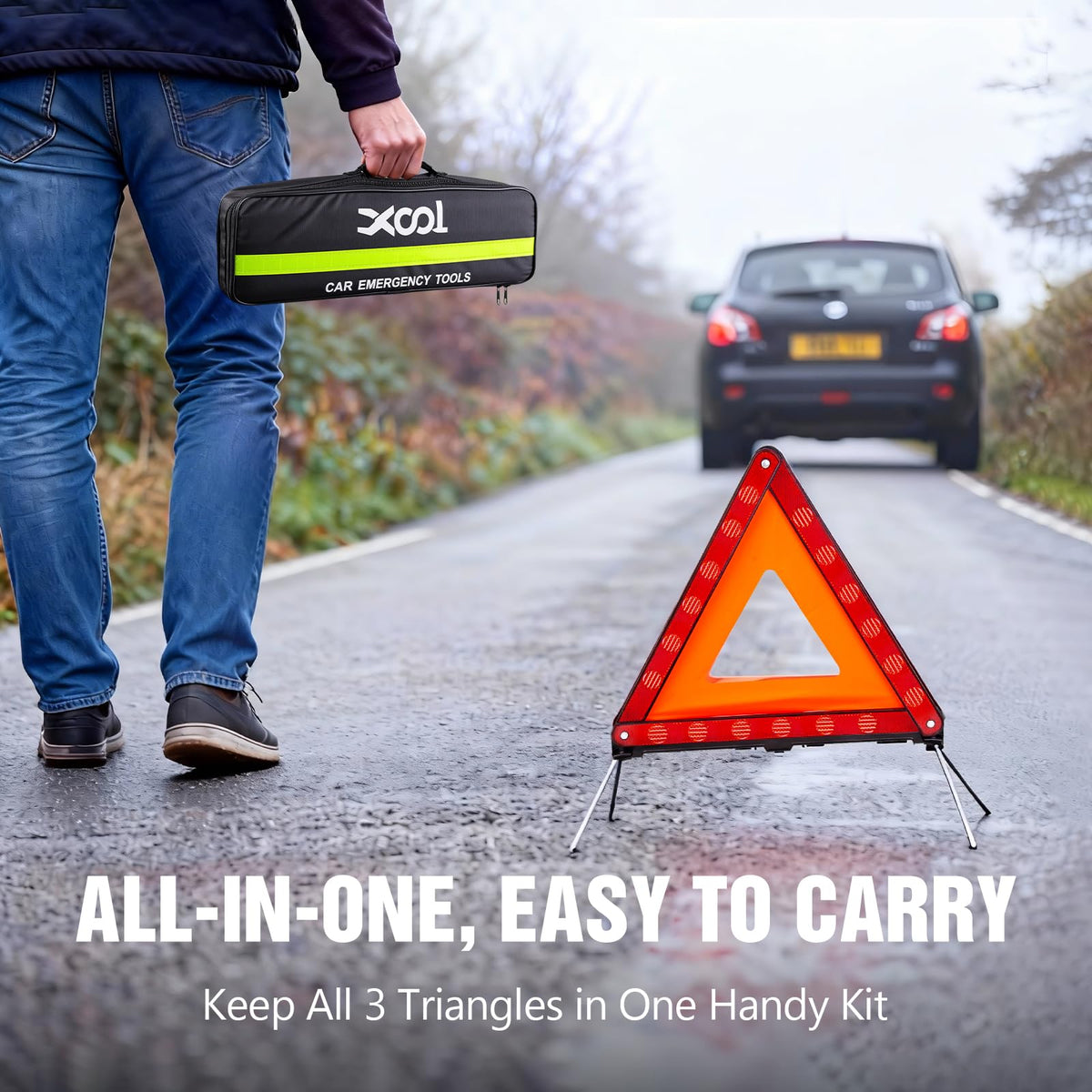 XOOL three triangles arranged for multi-directional warning improving on-scene safety