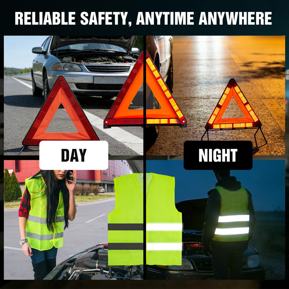 XOOL triangles deployed on road giving clear advance warning to drivers