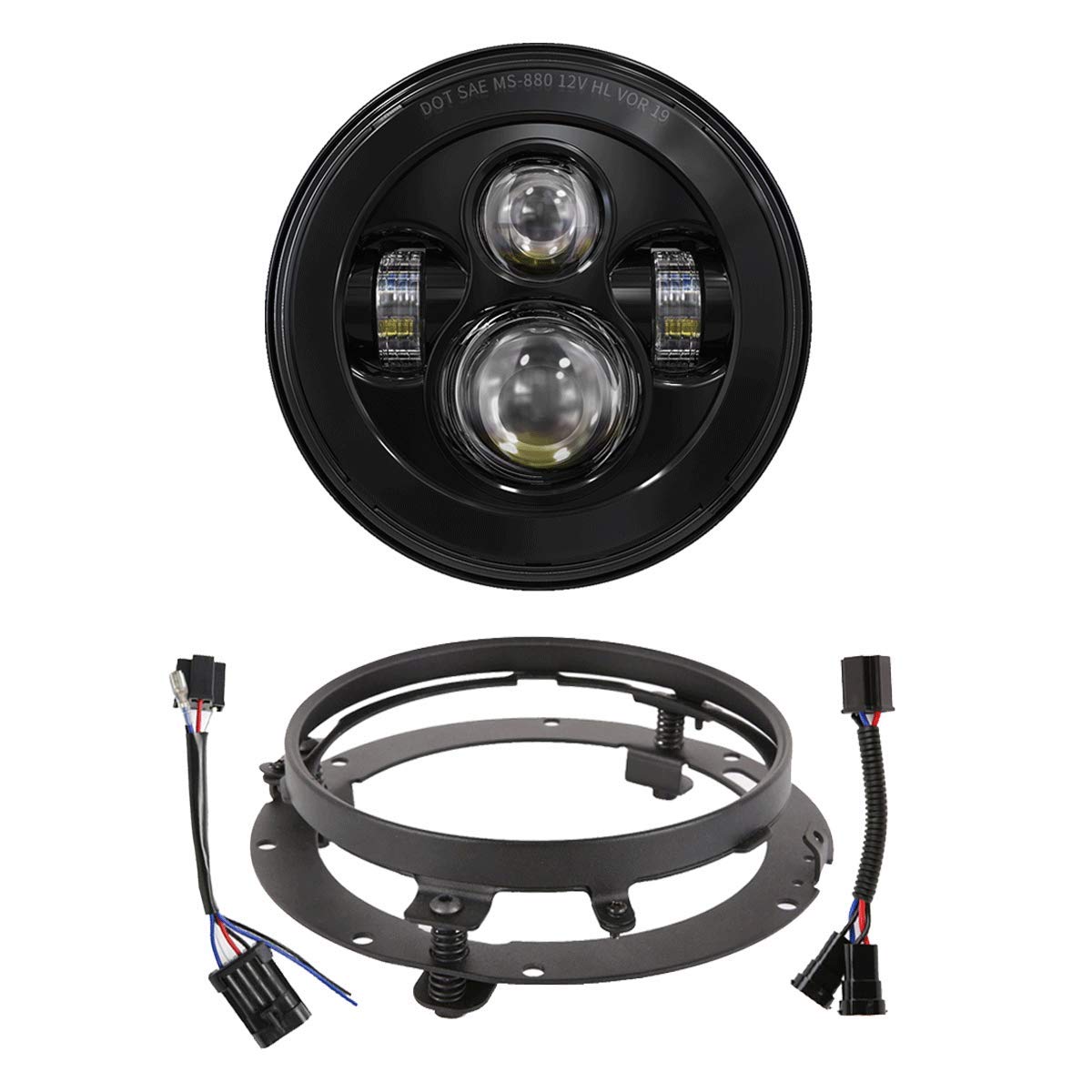 XPCTD front view 7-inch LED headlight showing clean beam pattern and styling benefit