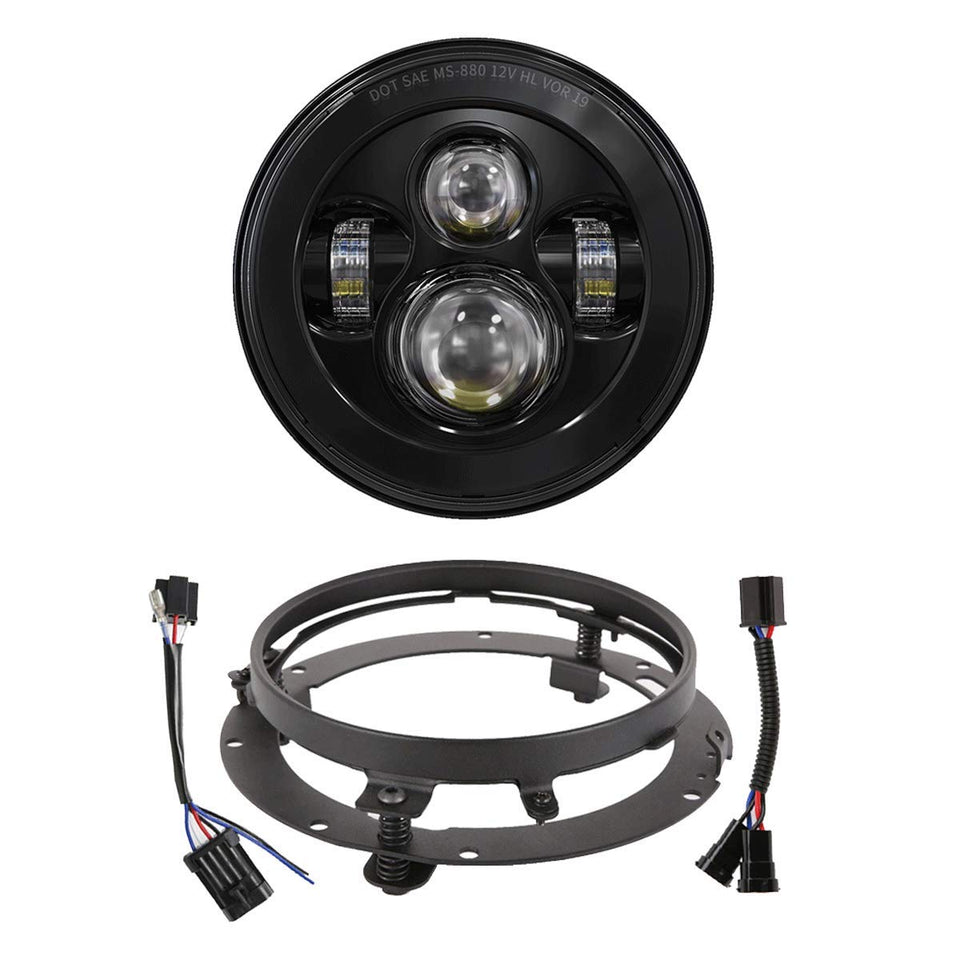 XPCTD front view 7-inch LED headlight showing clean beam pattern and styling benefit