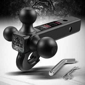 XPE tri ball front view showing three hitch balls and matte black finish, durable solution