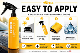 XPEL 16oz bottle beside a tape measure showing compact size and portable convenience