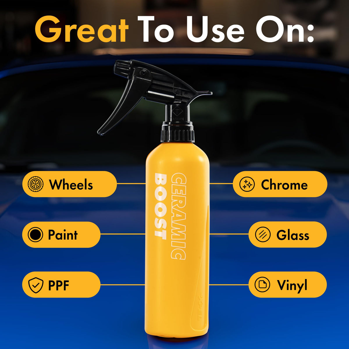 XPEL spray nozzle close-up demonstrating simple spray-and-wipe application benefit