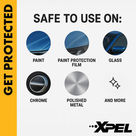 XPEL spray action on car panel demonstrating easy waterless cleaning and convenience