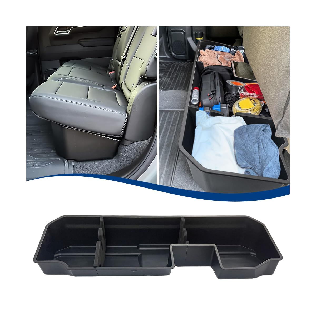XPHAZZ front view of underseat storage showing compact secure design and space saving