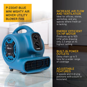 XPOWER P-230AT angled side with handle for easy transport and positioning