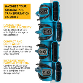XPOWER P-230AT stacked units to save storage space and simplify jobsite logistics