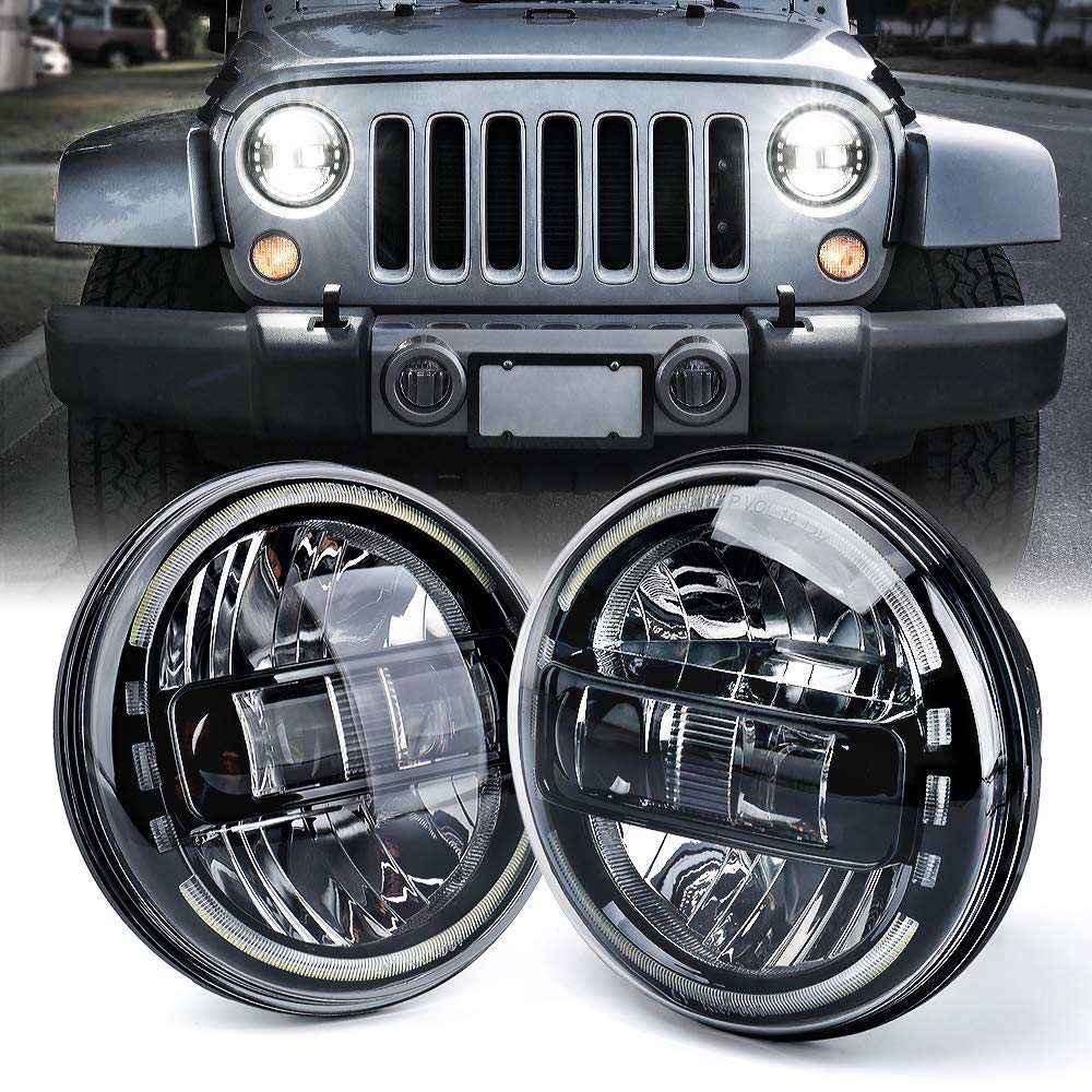 Xprite 7-inch halo headlight front view showing strong beam and updated look