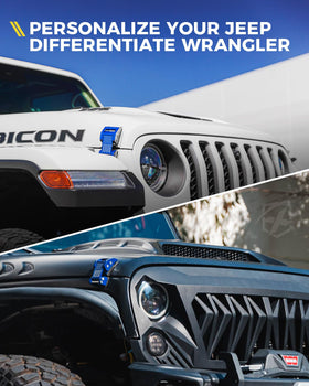 Xprite hood latches on Jeep off-road setting showing rugged styling and trail readiness