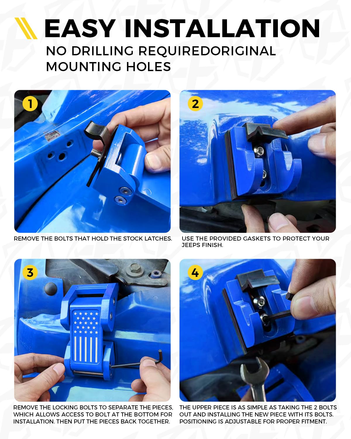 Xprite hood latch held in hand to show scale and easy-fit compatibility
