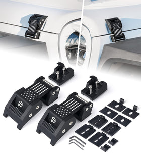 Xprite front view of hood latches showing fit and patriotic styling benefit