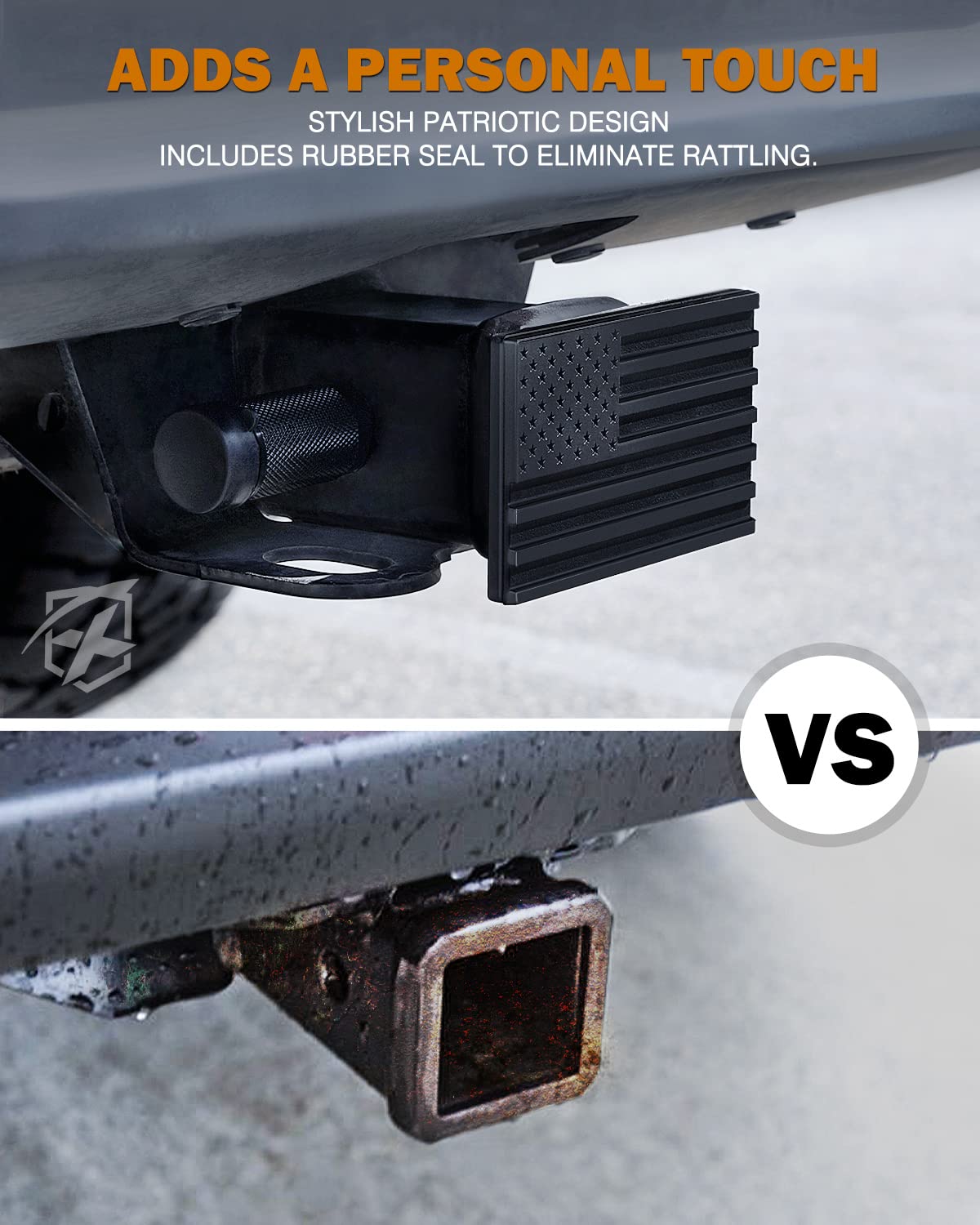 Xprite hitch cover beside ruler showing 2 inch receiver fit and scale