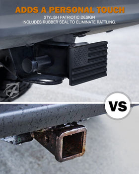 Xprite hitch cover beside ruler showing 2 inch receiver fit and scale