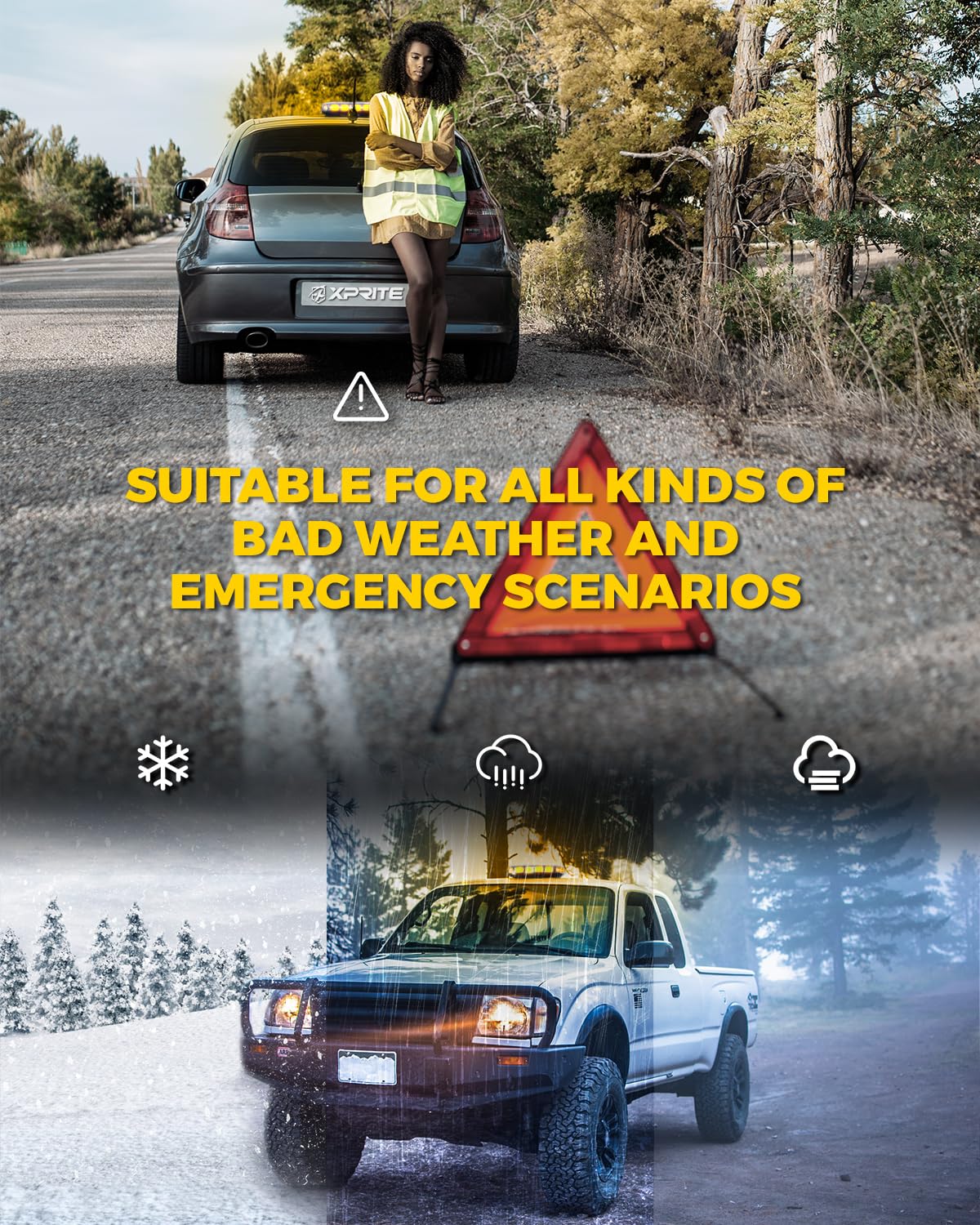 Xprite in use on snowplow in wet weather showing reliable all-weather performance