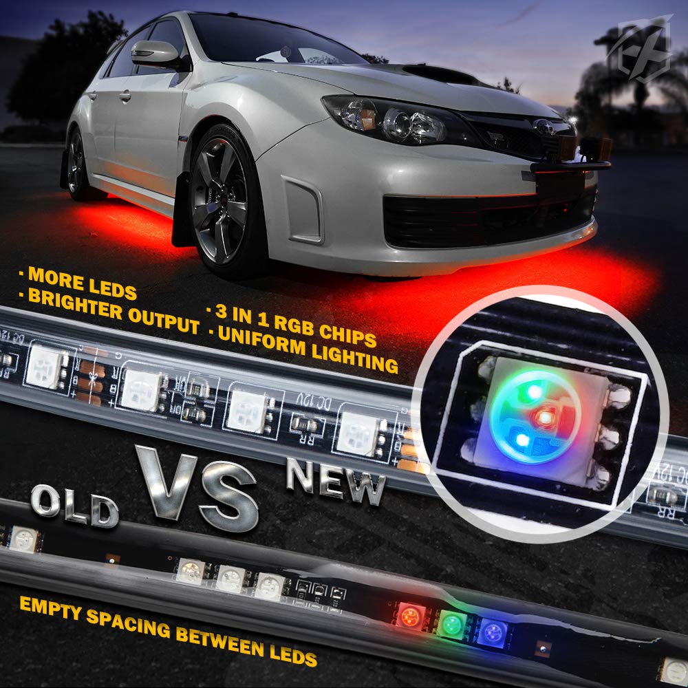 Xprite installed on car side view demonstrating vibrant underglow effect