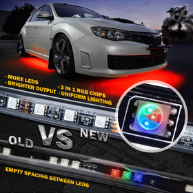 Xprite installed on car side view demonstrating vibrant underglow effect