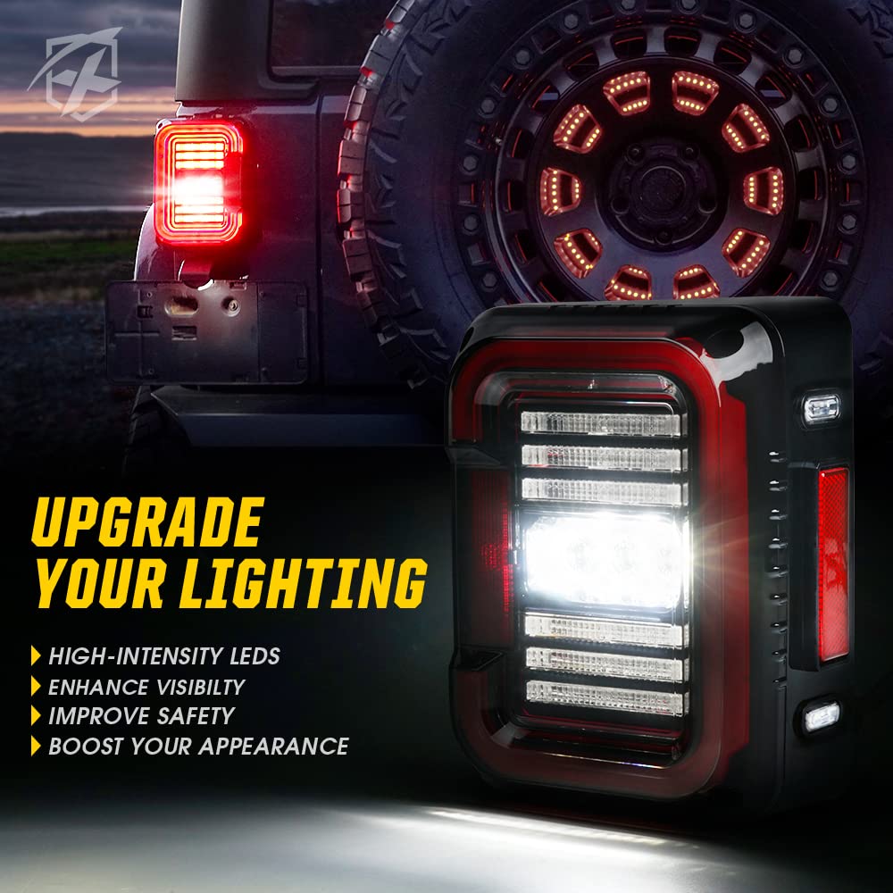 Xprite tail lights installed on Jeep Wrangler rear showing improved visibility