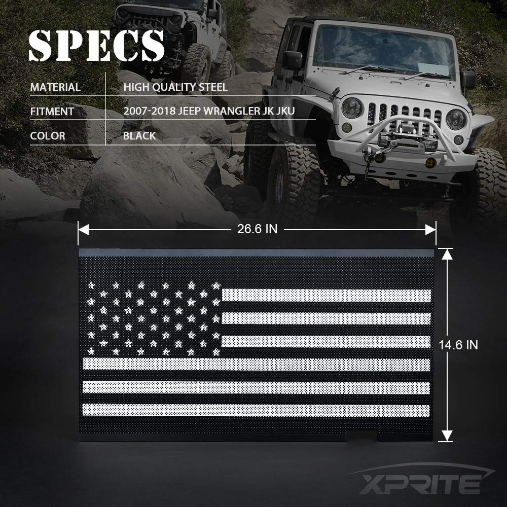 Xprite lifestyle image parked Jeep showcasing patriotic style and visual impact