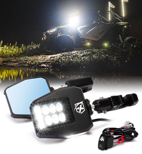 Xprite front view mirrors on roll cage showing durable design and improved rear visibility