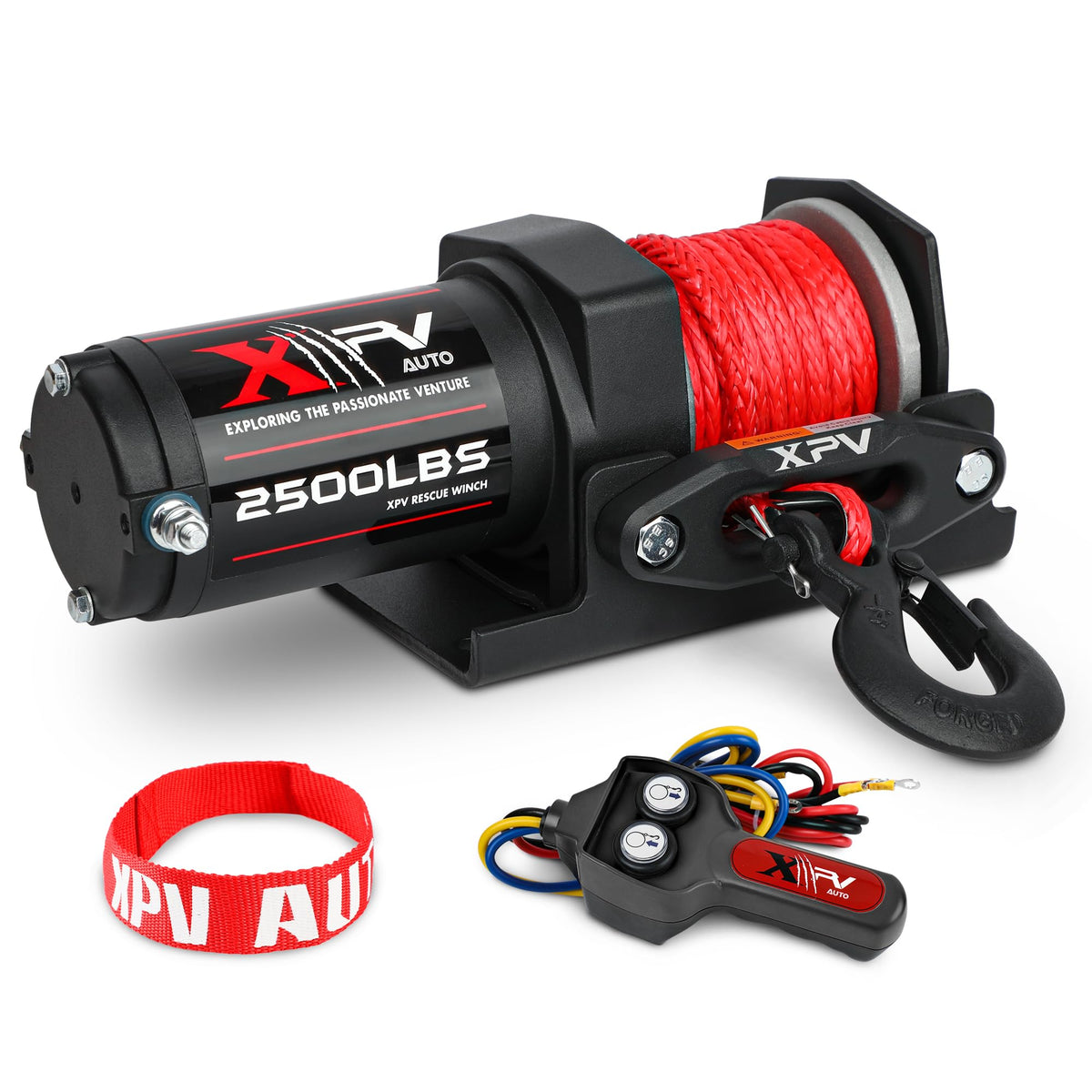 XPV AUTO front view of winch showing compact housing and mounting points for easy installation