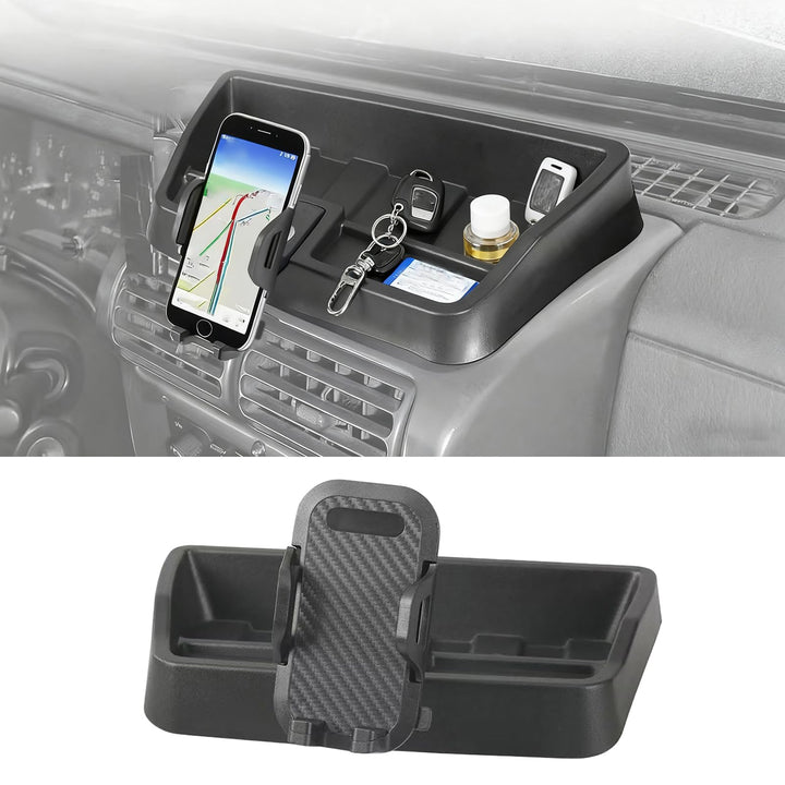 XQTMYHAL front view of TJ phone mount shows clean dashboard integration and improved organization