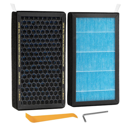 XREY front view of 2-pack filter packaging showing product and fitment benefit