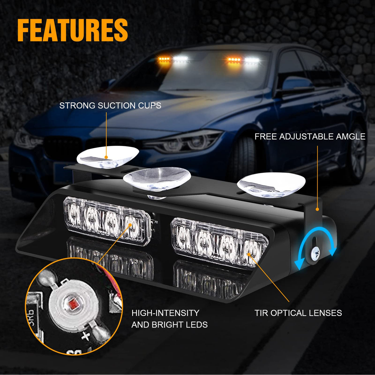 XRIDONSEN dash-mounted strobe in use providing visible emergency signaling at night