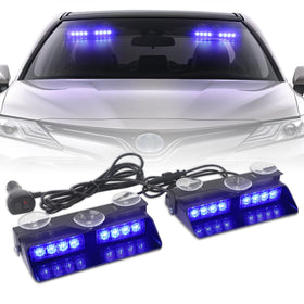 XRIDONSEN front view of dash strobe showing compact housing and bright blue LEDs for visibility